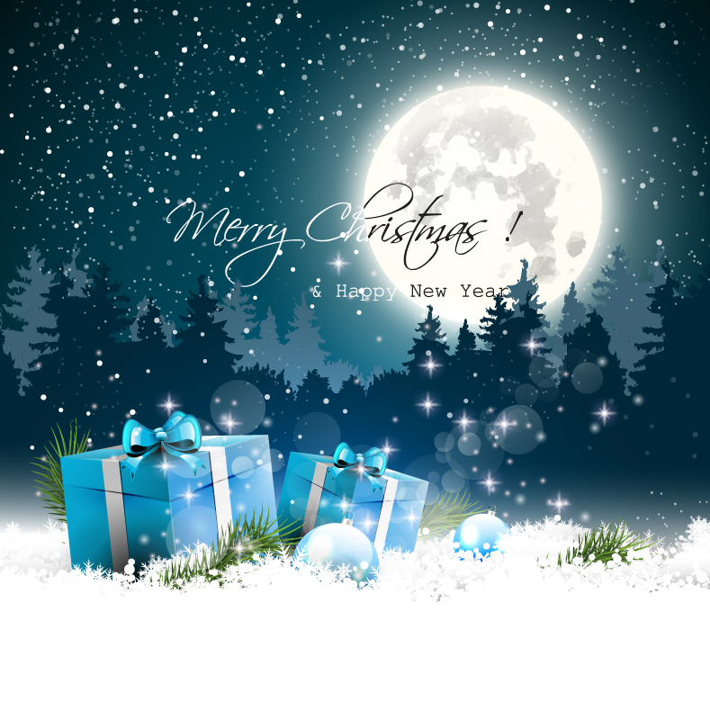 Beautiful snowy Christmas gift vector material
