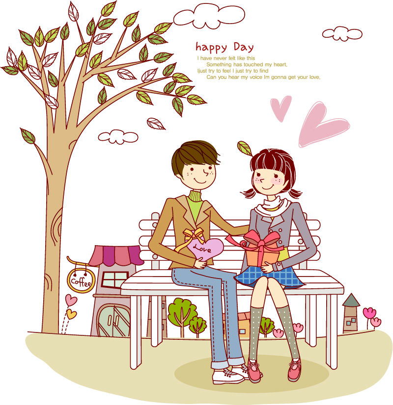 Cartoon each other gifts couple vector material