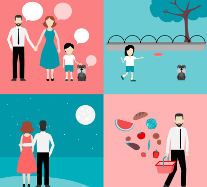 4 family illustration vector material