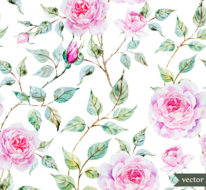Vector pink roses watercolor