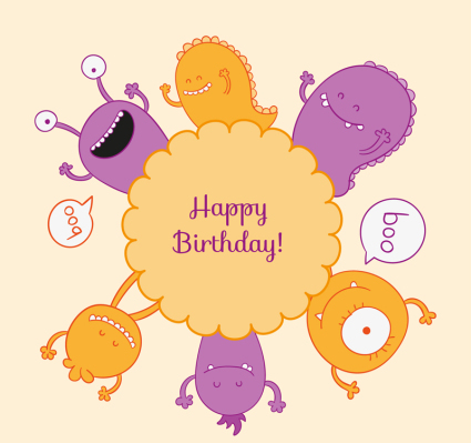 Vector cartoon monster birthday cards