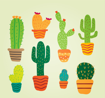 8 potted cactus vector cartoon