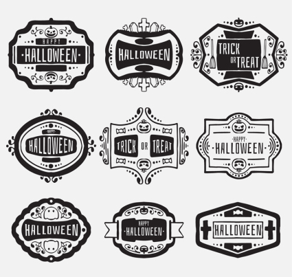 9 Black Halloween label vector material