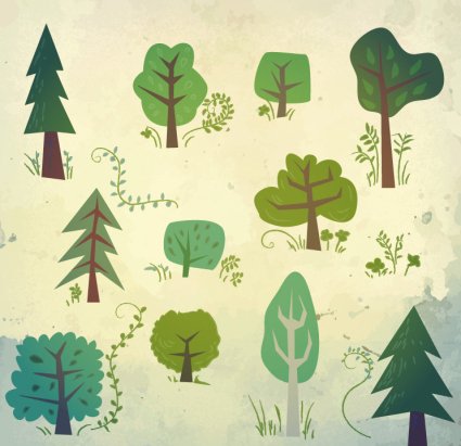 11 design models cartoon trees Vectors