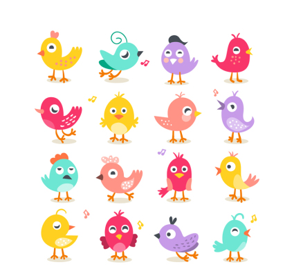 16 models cartoon bird vector material