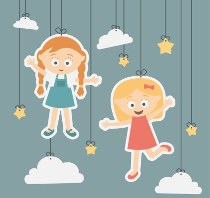2 cute girls sticker vector material