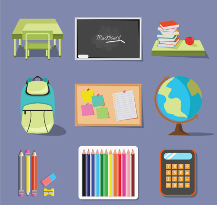 9 cartoon school supplies vector material
