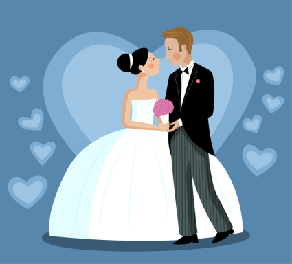 Cartoon wedding couple design vector material