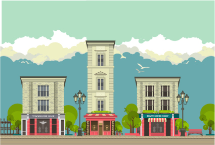 3 cartoon street store design vector material