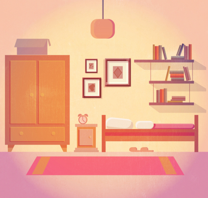 Warm colors bedroom design vector material