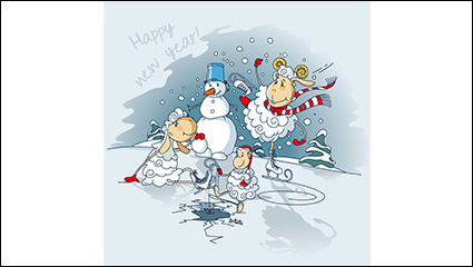 Cute sheep and snowman vector material