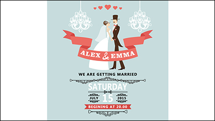 Romantic wedding poster design vector material