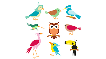 9 cartoon bird vector material
