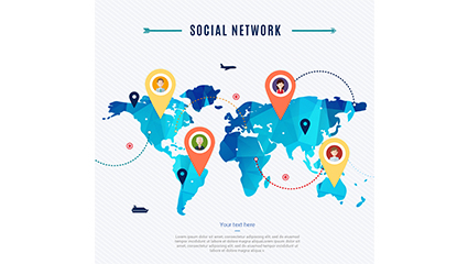 Social network world map vector material