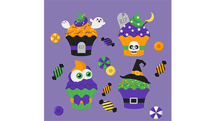 4 Vector cartoon Halloween cupcakes
