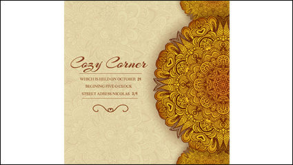 Gold pattern disk card design vector material
