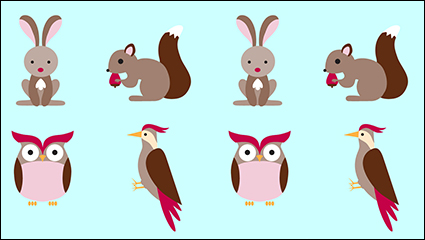 4 cartoon forest animals vector material