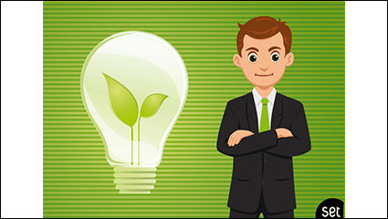 Business man with his arms and light bulbs vector material