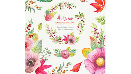 A variety of watercolor autumn floral vector material