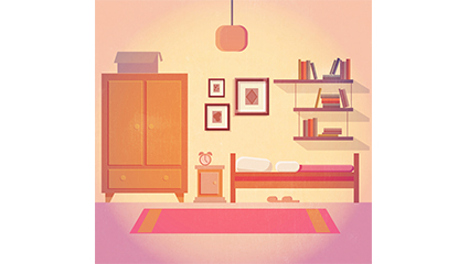 Warm colors bedroom design vector material
