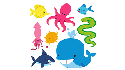 8 colored marine life vector material
