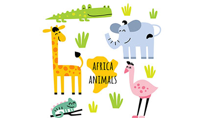 6 cute African animals vector material