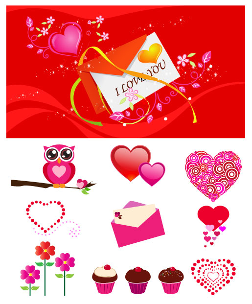 Love letters, Valentine's Day, owls, cake vector