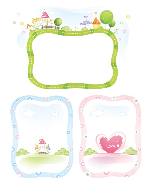 Houses, flowers, sky, clouds, Valentine's Day Vector