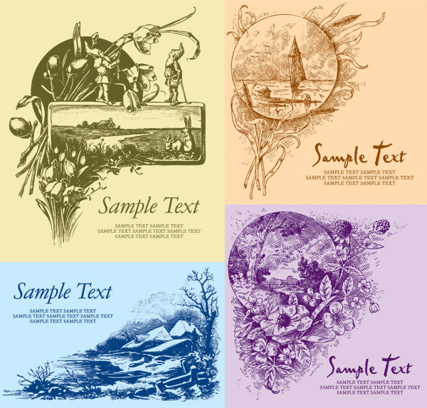 European Flower Vector Landscape Pen and Ink