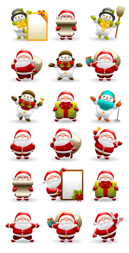 Cute Santa Claus and Snowman Vector
