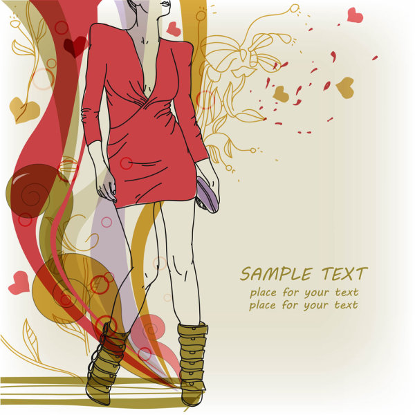 Fashion hand-painted beautiful illustrations 05 - vector