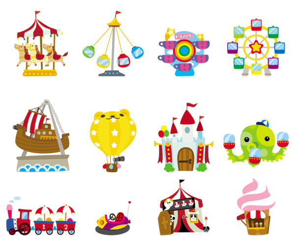 Cute cartoon icon playground 03-- vector material
