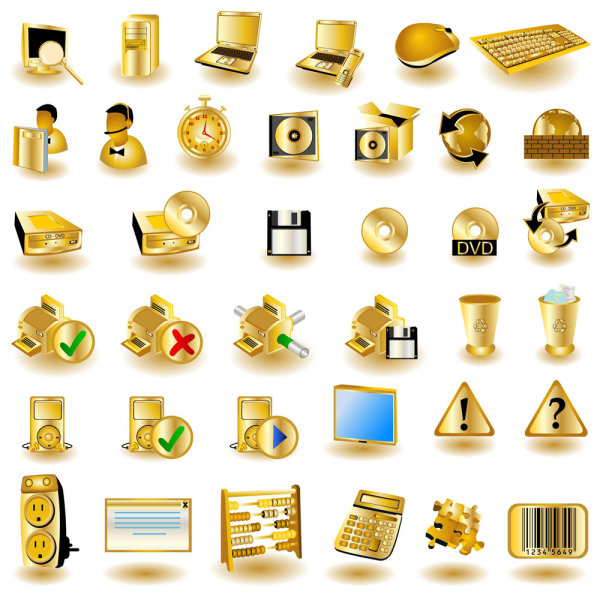 Gold common computer icon 01 - vector