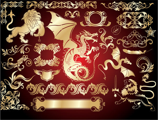 Golden European design elements vector material -3