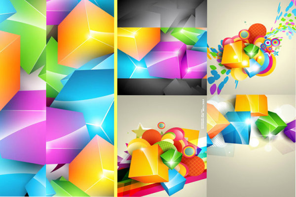 Gorgeous color cube background vector material