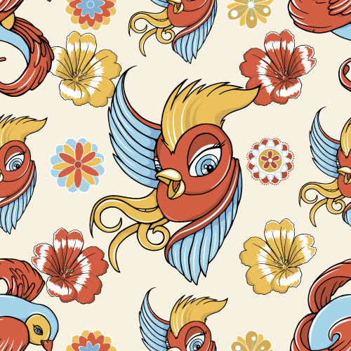 Cartoon love birds pattern 04 - vector material