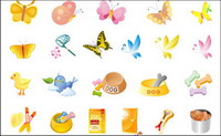 Butterflies, pet food, chicken Vector