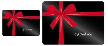 Red ribbon wrapped around a black gift cards vector material