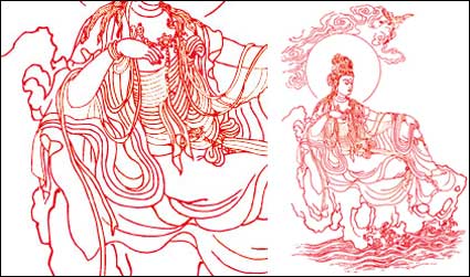 Guanyin Bodhisattva line drawing vector material