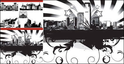 Urban architecture black and white silhouette - vector material