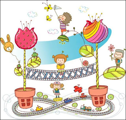 Lovely hand-painted wind vector 1