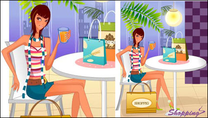 Fashion shopping women vector material 9