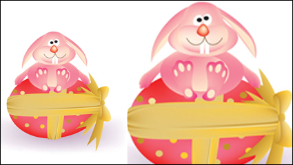 Cartoon bunny and egg 05-- vector material