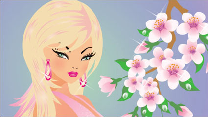 Cartoon Four Seasons Beauty 02-- vector material