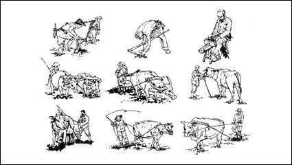 The farmers farming line art map vector material