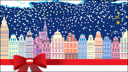 Cartoon Christmas house background 05 - vector material