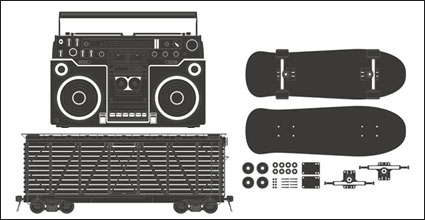 Radio - container - skateboard vector material