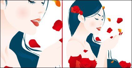 Rose petal girls vector material