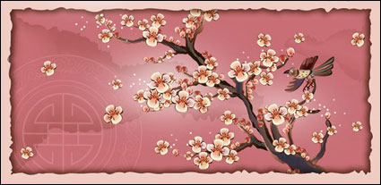 Magpies, plum blossom, the branch vector