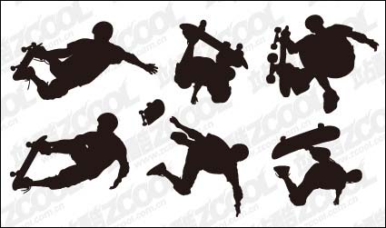 6 skateboard action figures vector material